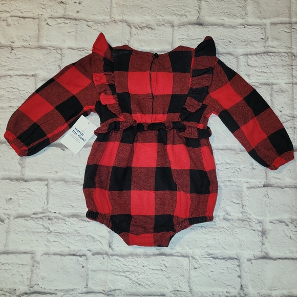 Old Navy Long-Sleeve Ruffle-Trim Plaid One-Piece Romper - Picture 2 of 3